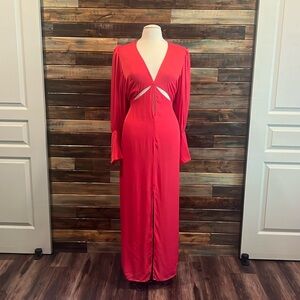 Farm Rio red cutout bishop sleeve dress NWT